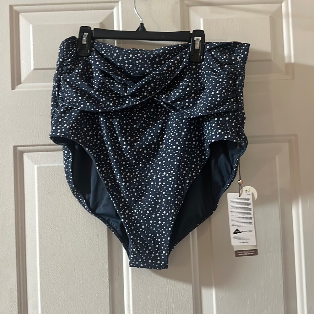 CALIA HIGH RISE TWIST FRONT SWIMSUIT BOTTOM: FRECKLE DOT PRINT:NEW WITH TAGS: 1X